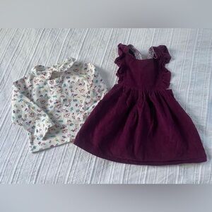 JoJo Maman Bebe Plum Dress and Floral Top Set